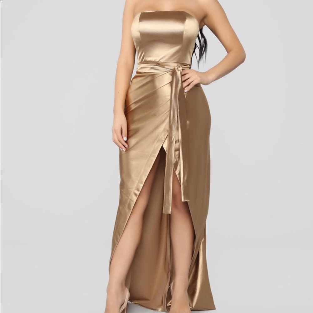 FASHION NOVA Aaliyah Satin Dress- Gold